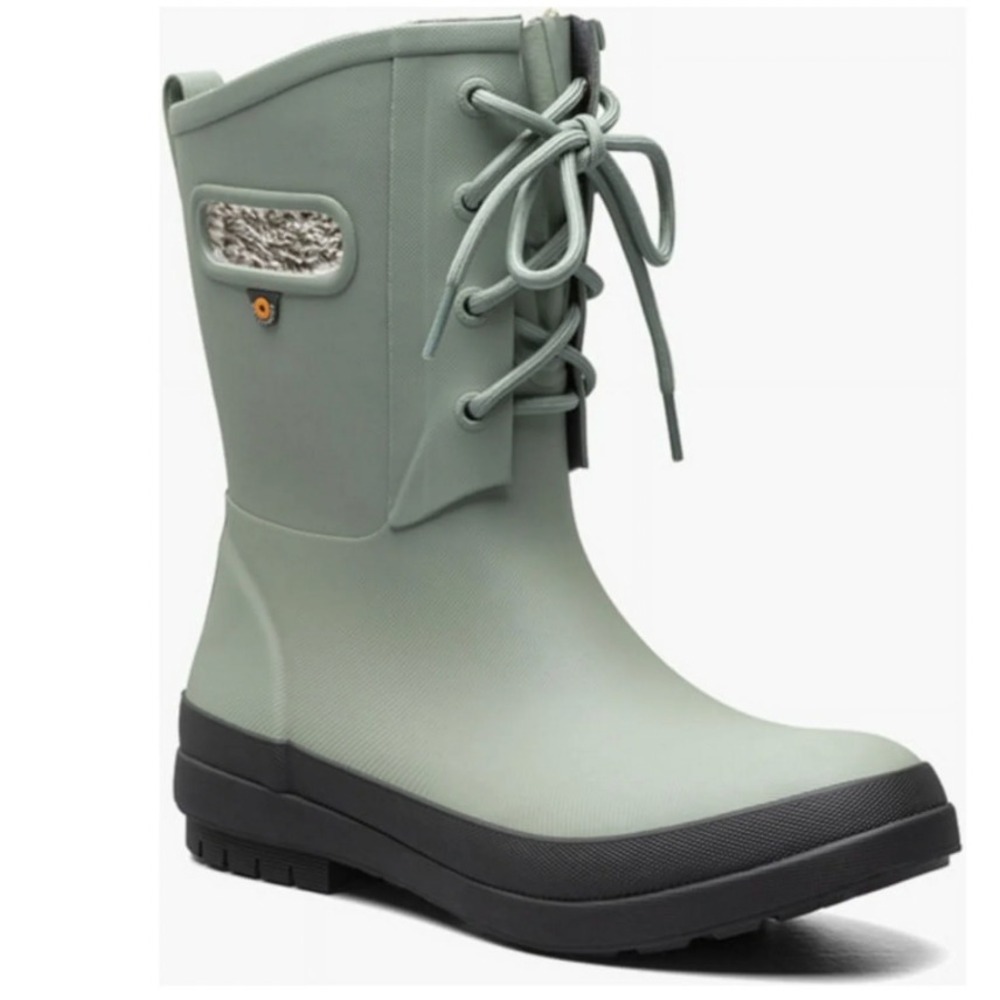 Bogs Amanda II Plush Lace Up Waterproof Boots Faux Fur Jade Green Women 10 EU 41